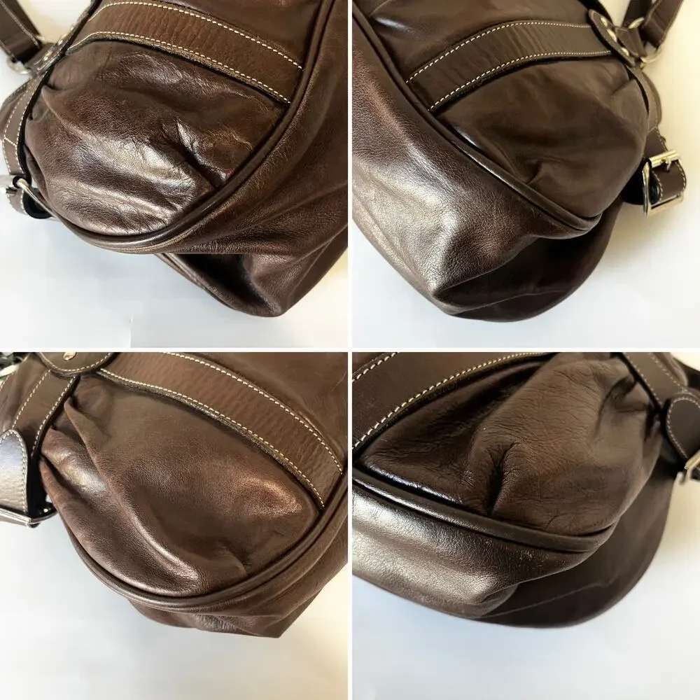 Longchamp Idole Brown Leather Shoulder Bag Baguette Vintage Y2K Silver Buckle